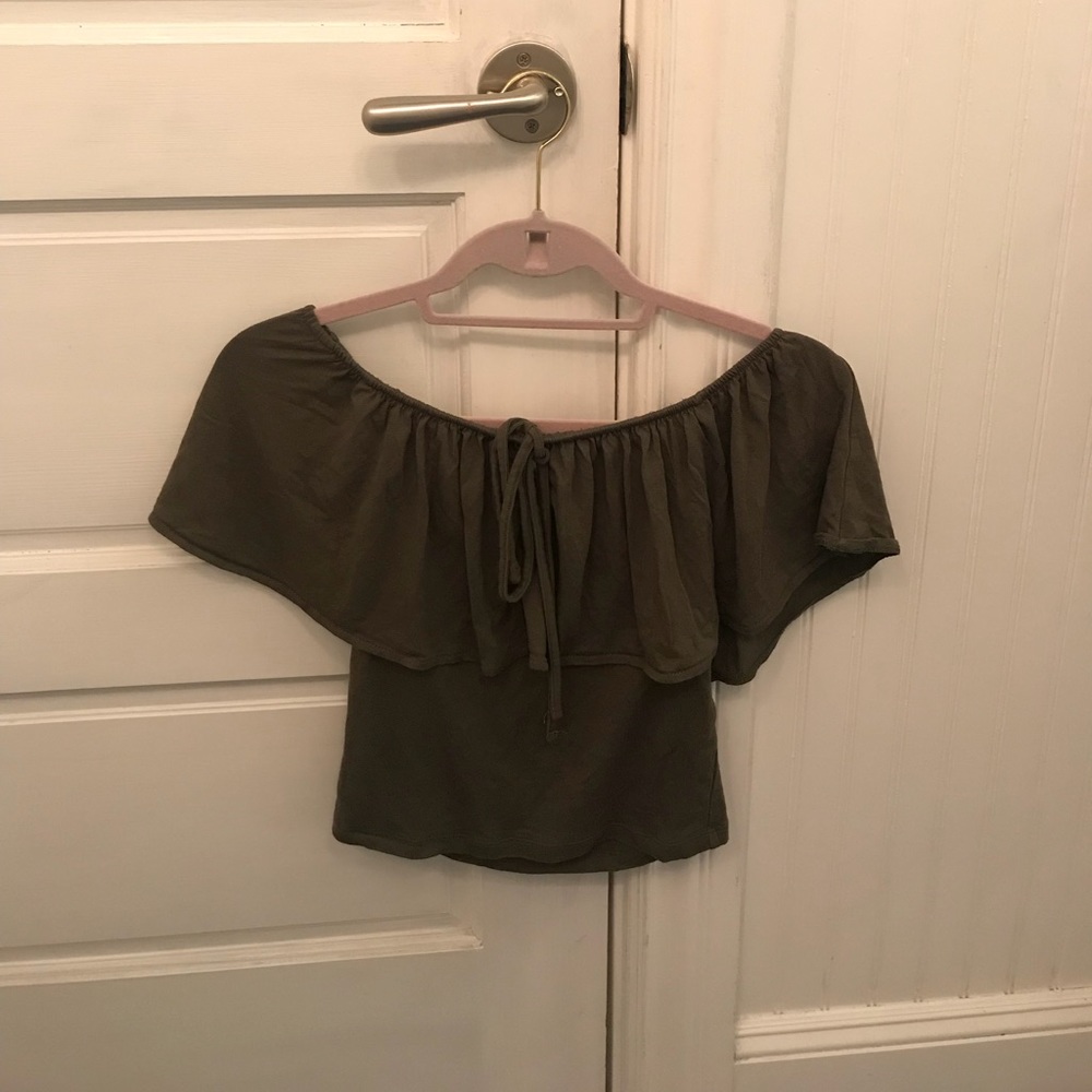 Green off the shoulder shirt